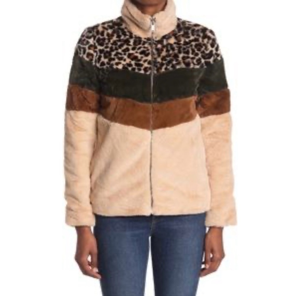 Coffee Shop New York Sherpa Faux Fur Animal Print Silk Lining Jacket Size Medium - Picture 5 of 8